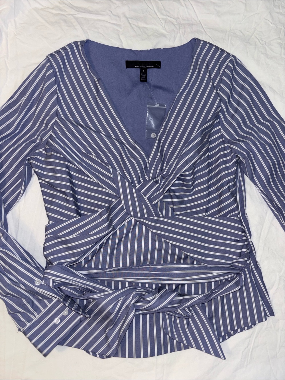 White House Black Market Blue and White Striped Twist-Waist Button-Down